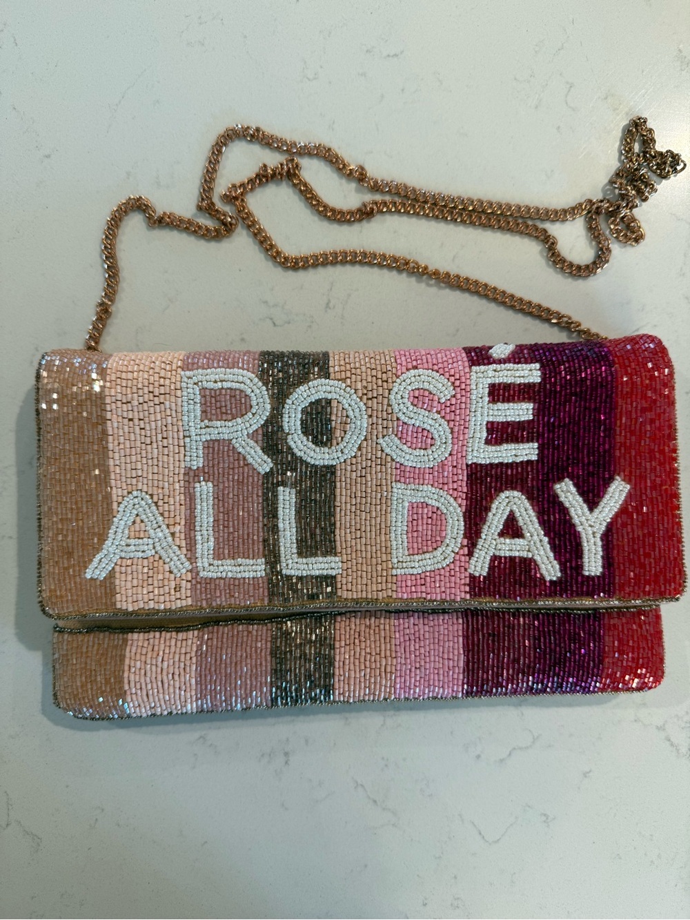 Beaded 'Rose All Day' Crossbody Clutch โ Pink Multi